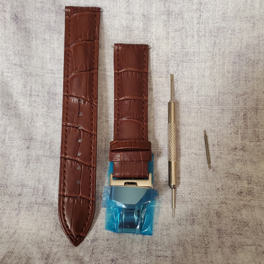 Light Brown Genuine Leather Strap Deployment Replacement 22mm watches